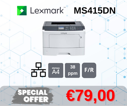STAMPANTE LASER MONOCROMATICA LEXMARK MS415DN A4 38PPM RICONDIZIONATA – FRONTE/RETRO – RETE – GARANZIA 12 MESI