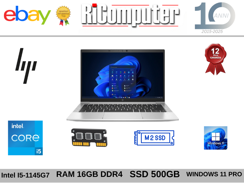 HP EliteBook 830 G8 i5-1145G7 16GB RAM 500GB SSD Windows 11 Pro - Ricondizionato
