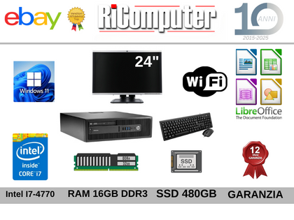 Postazione PC i7 16GB RAM SSD Monitor 24” Mouse Tastiera Win11 Ricondizionato