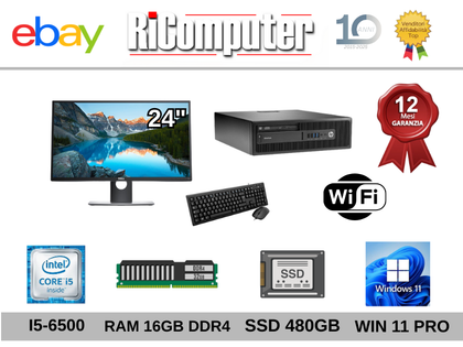 Postazione PC i5-6500 16GB SSD  Monitor 24 Tastiera Mouse Win11 Ricondizionato HP