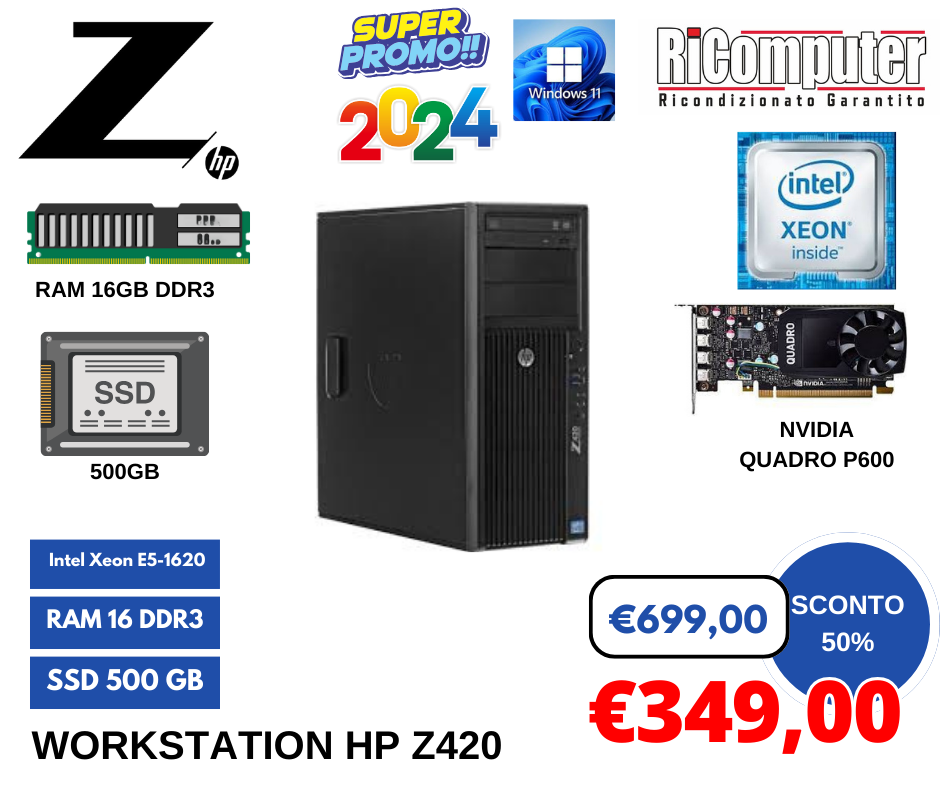 WorkStation HP Z420 Intel XEON RAM 16GB SSD 500GB NVIDIA QUADRO