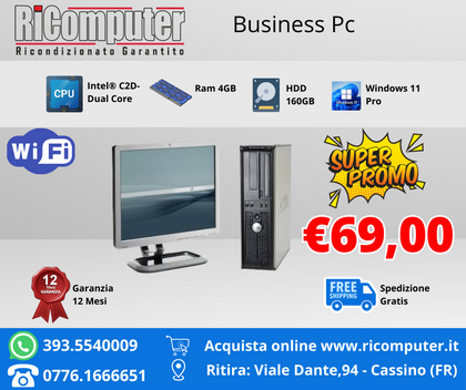 POSTAZIONE PC Desktop + Monitor 19” INTEL RAM 4GB HDD 160GB WINDOWS 11