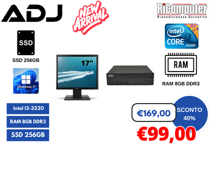 POSTAZIONE PC ADJ I3 RAM 8GB SSD 256GB MONITOR 17